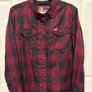 DIXXON Women's Red and Black Plaid Button Down Shirt